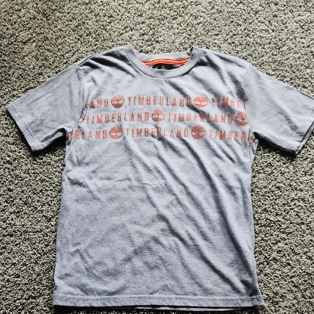 Timberland Heather Gray Tee with Bold Orange Print